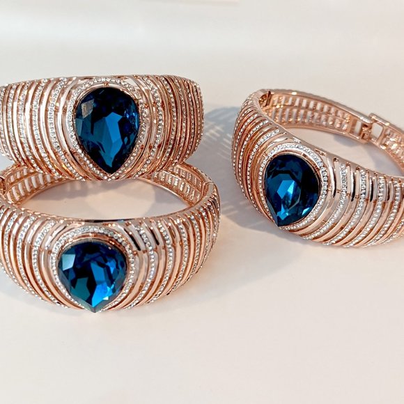 Rose Gold Plated Blue Crystal Opulence Bracelet - Picture 8 of 10
